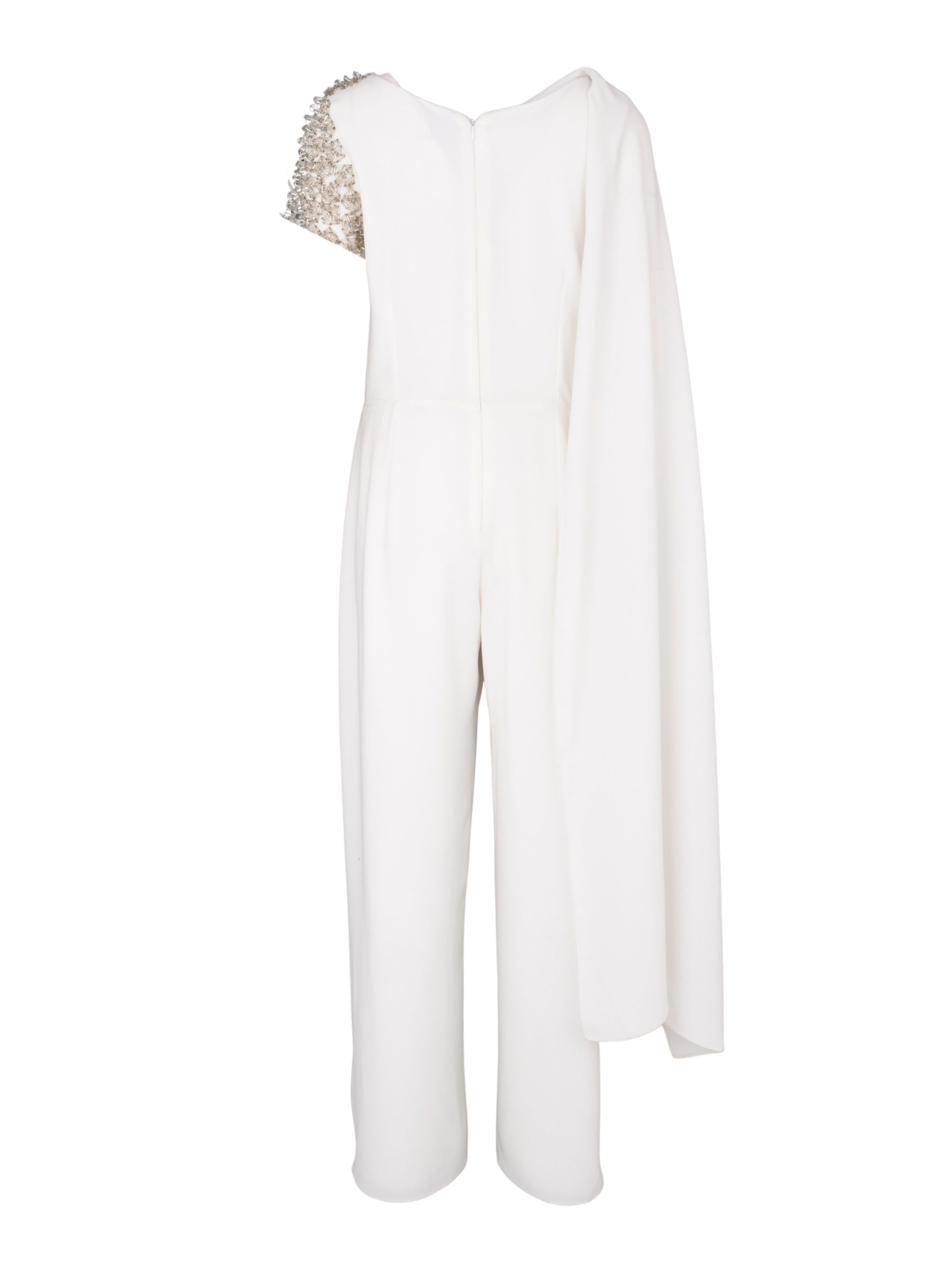 White Jumpsuit with Scarf and Embroidered Sequins