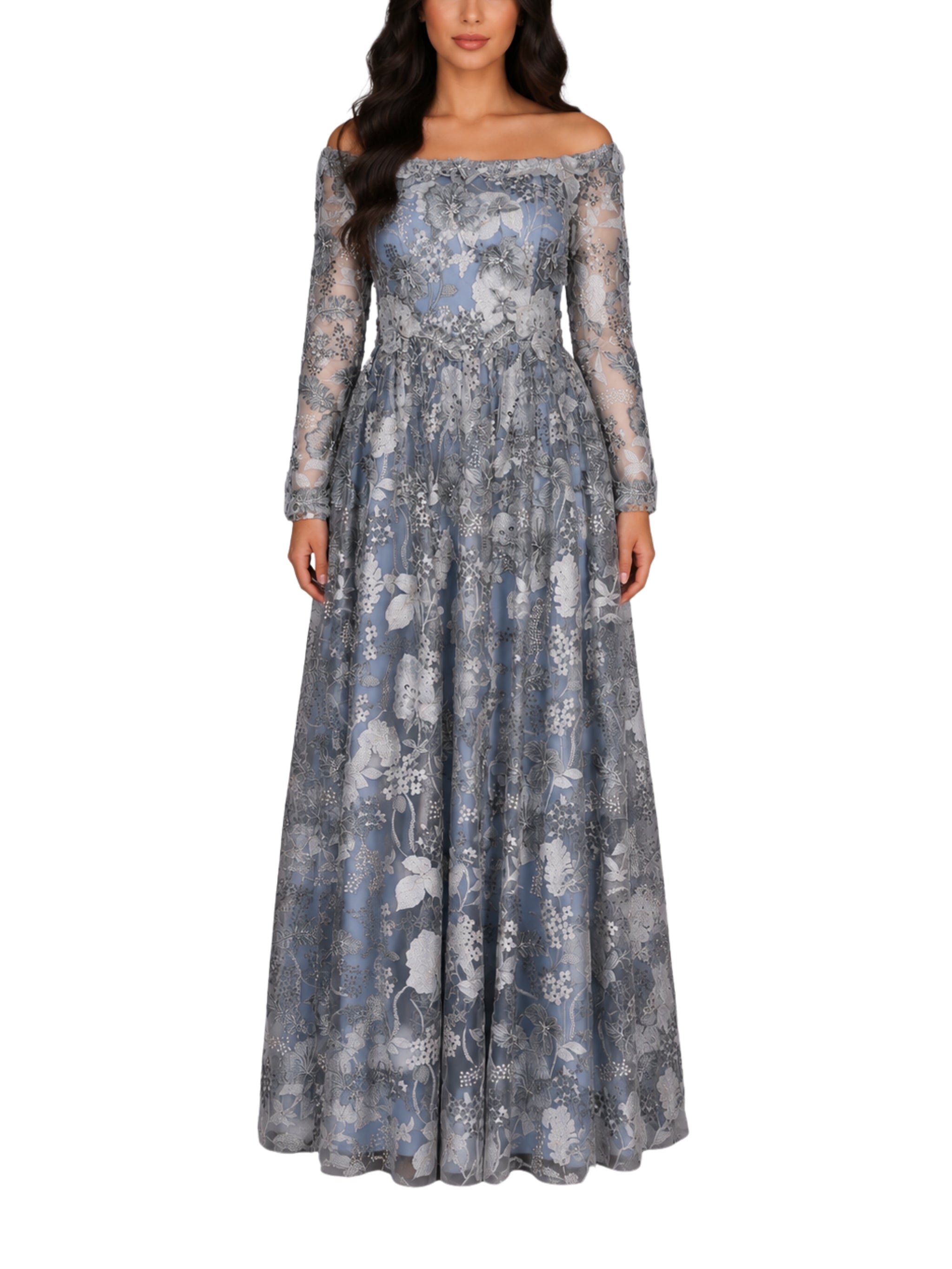 Hand embroiderd flowers -long sleeve dress-waist cut dress