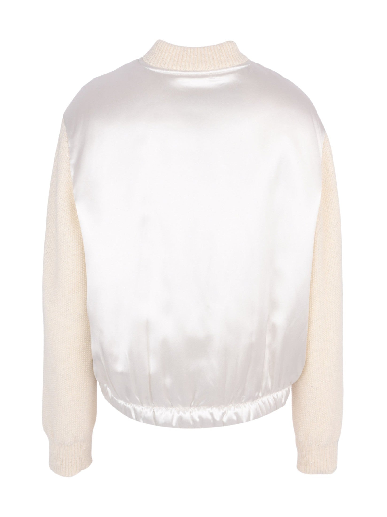 Satin padded bomber with knit sleeve