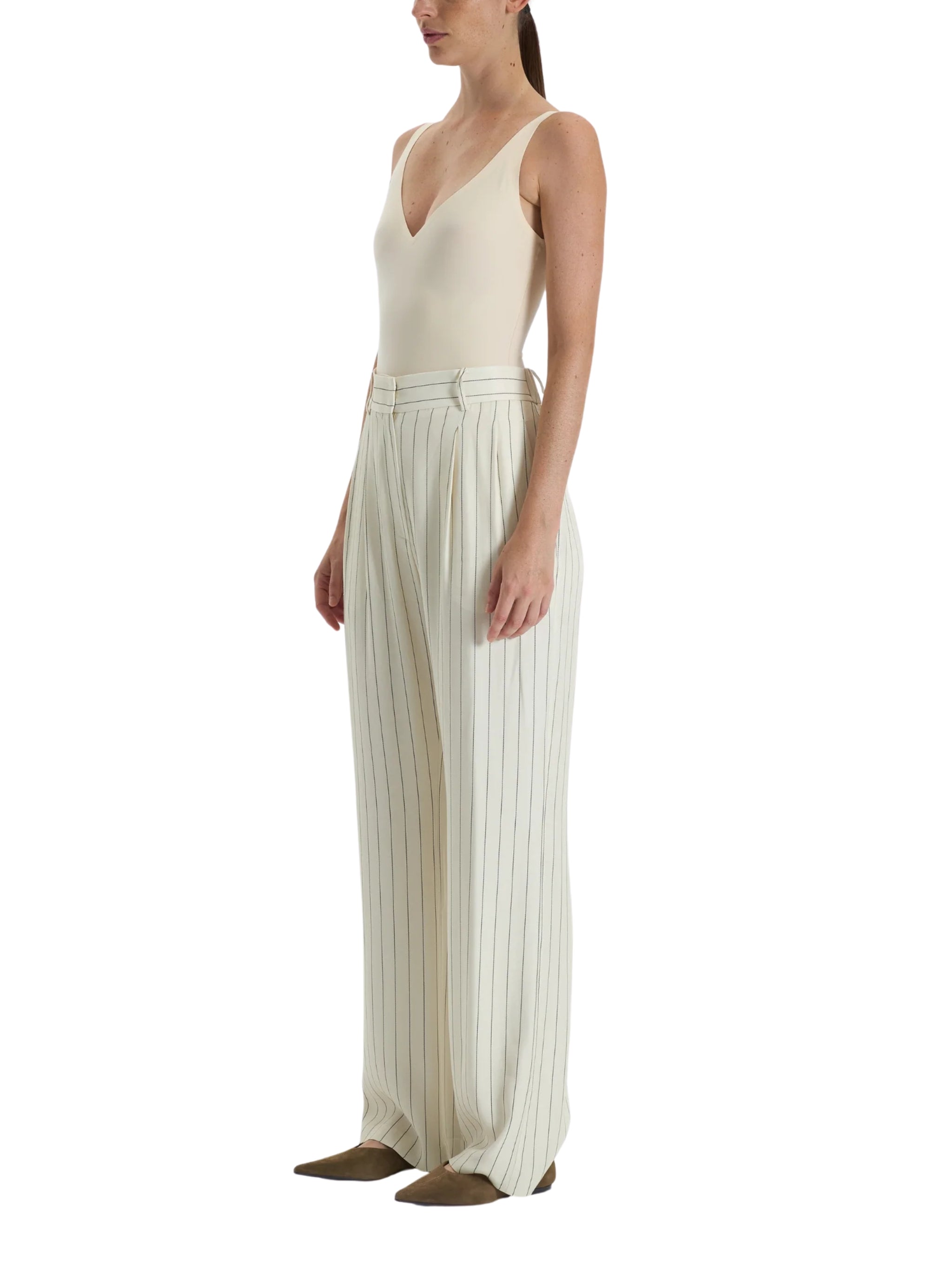 PINSTRIPE STRAIGHT-LEG TROUSERS