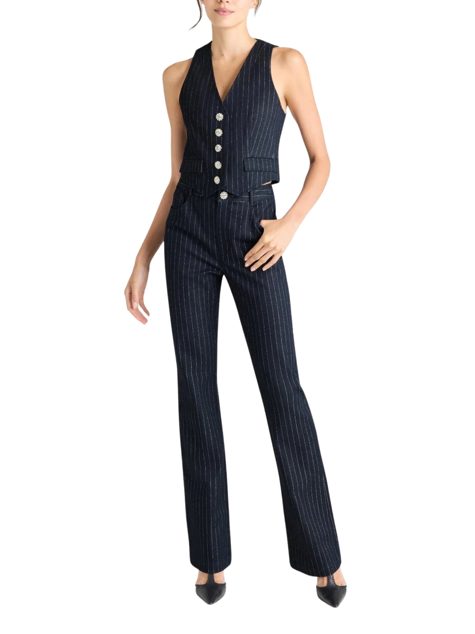 Shailene Metallic Pinstripe Pants