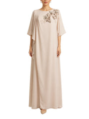 Pink Floral Hand-Embroidered Two-Layer Dress