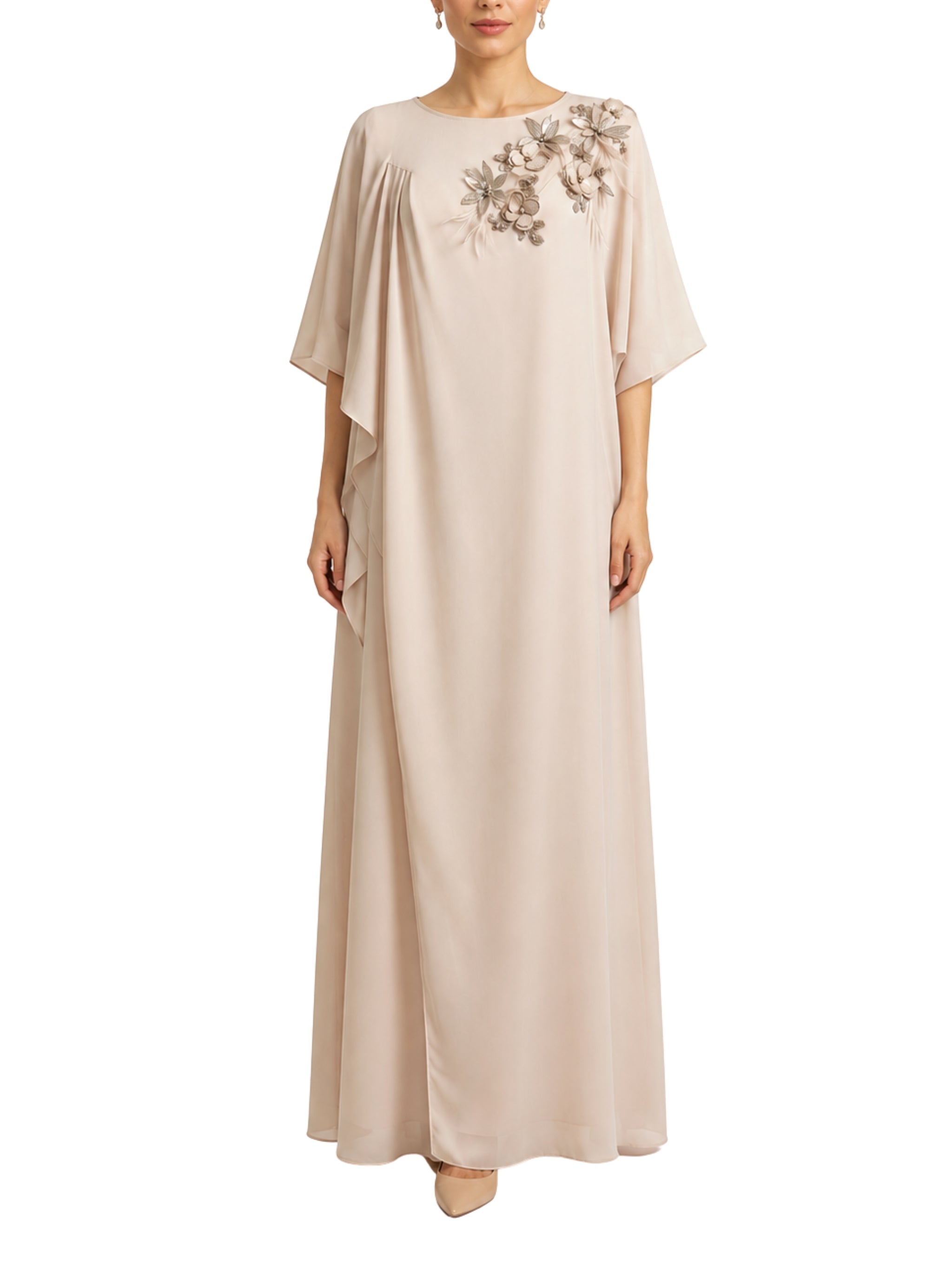 Pink Floral Hand-Embroidered Two-Layer Dress