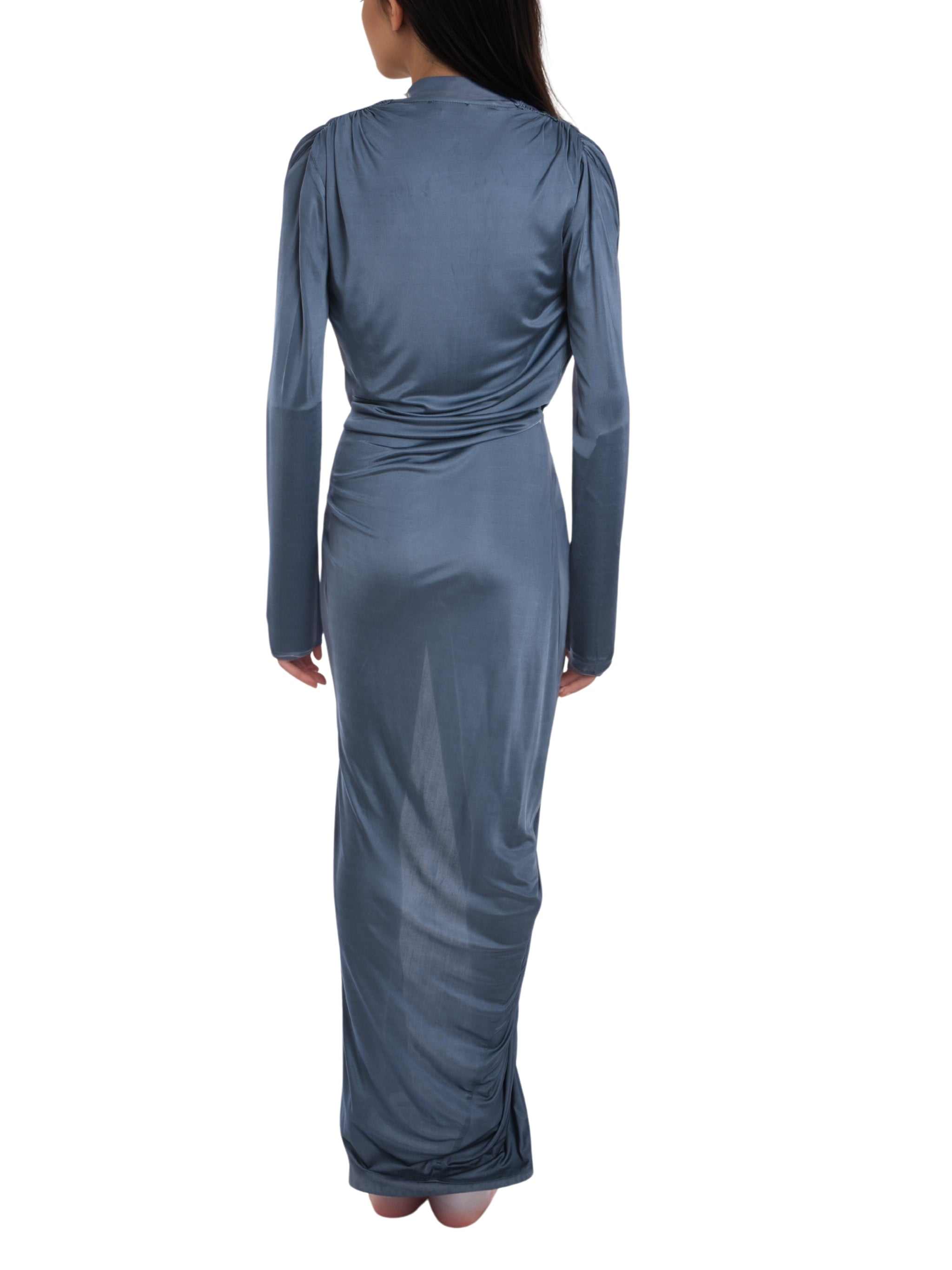 V NECK DRAPED LONG DRESS