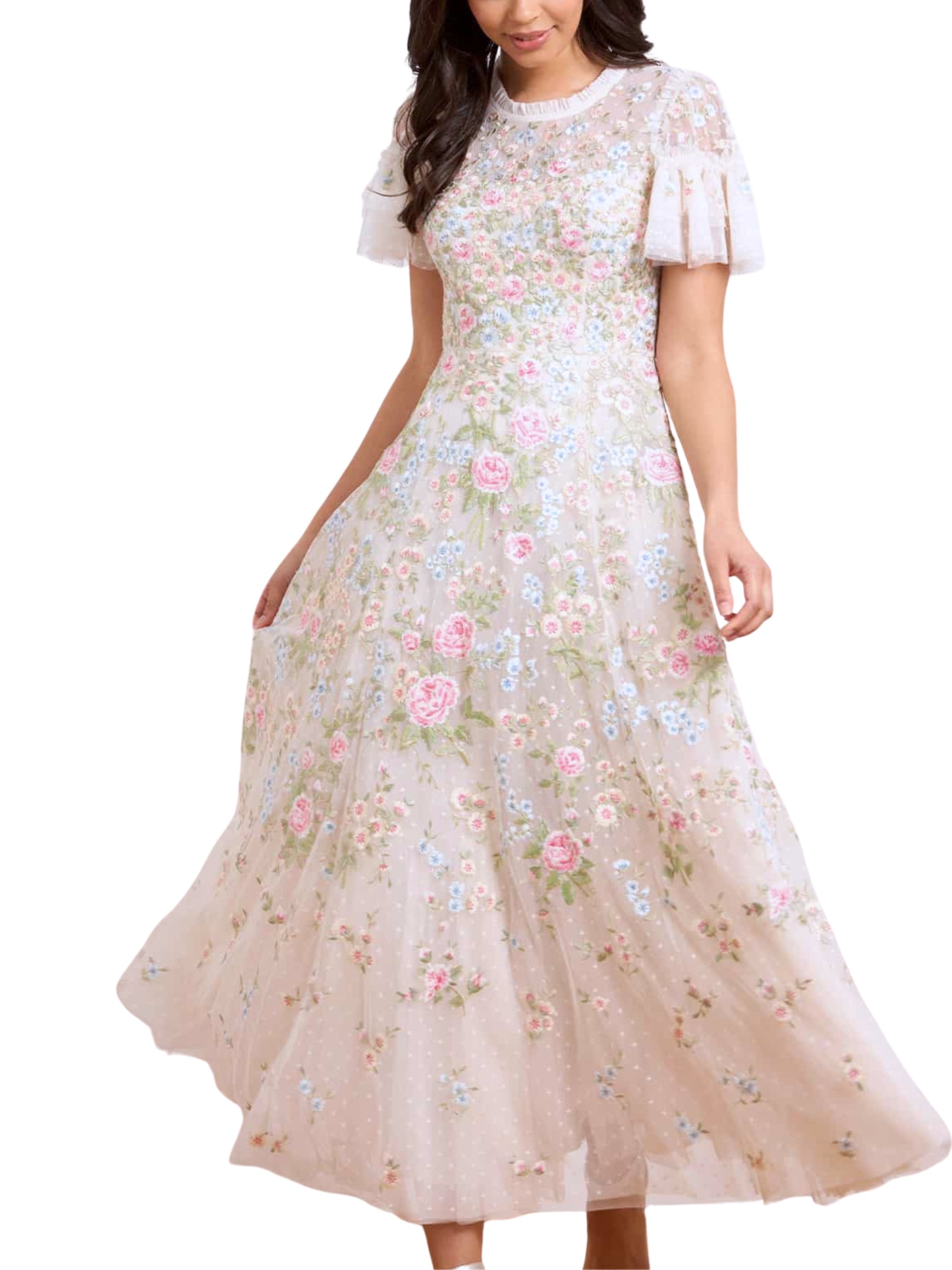 ANTOINETTES FLORAL ROUND NECK ANKLE GOWN