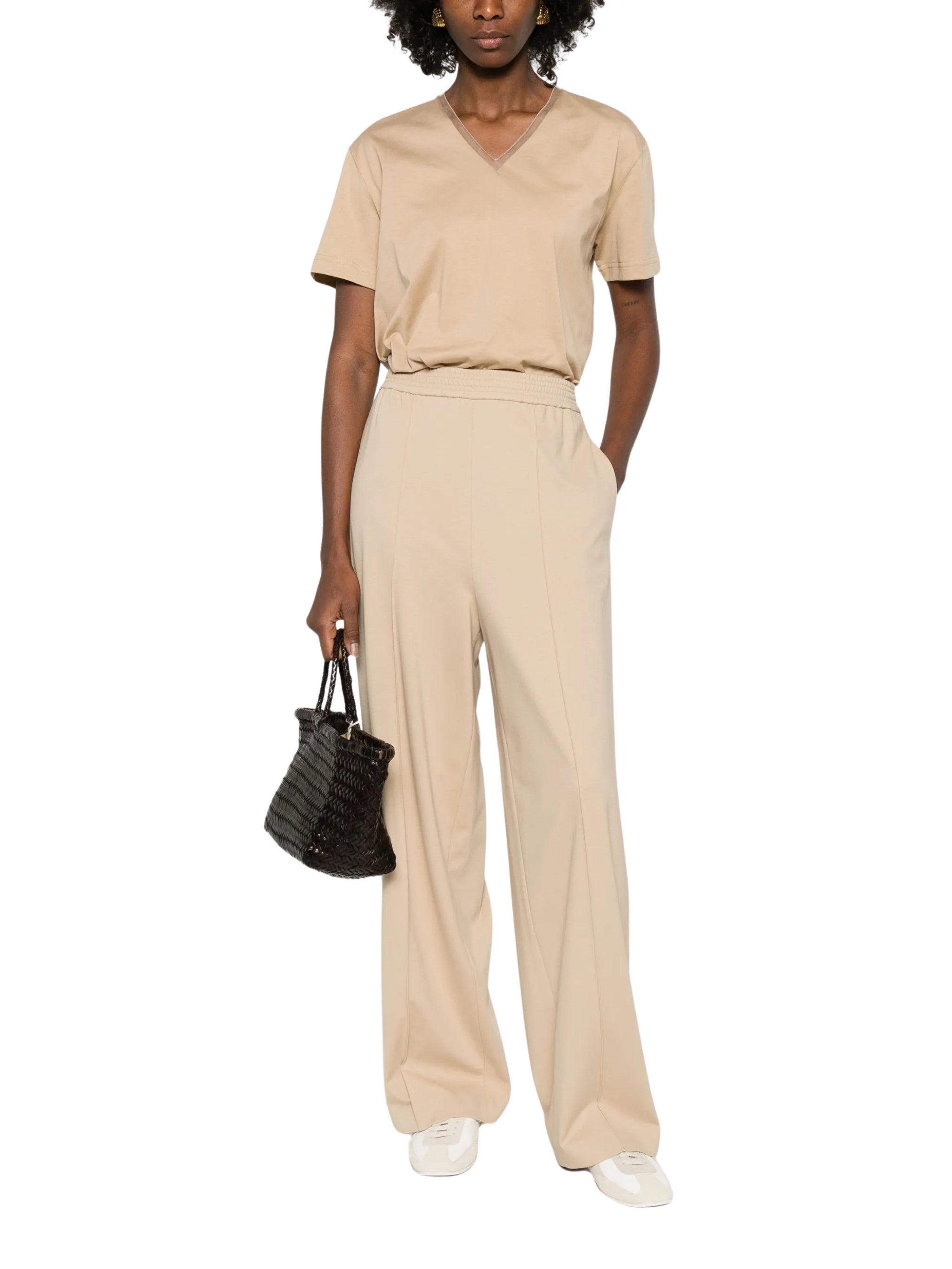 Cotton jersey v neck t-shirt tulle and filo diamante detail