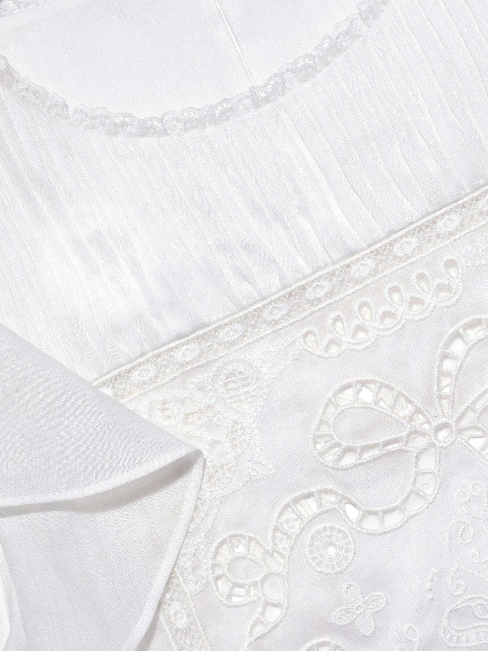 White Ramie Lace Frill Top