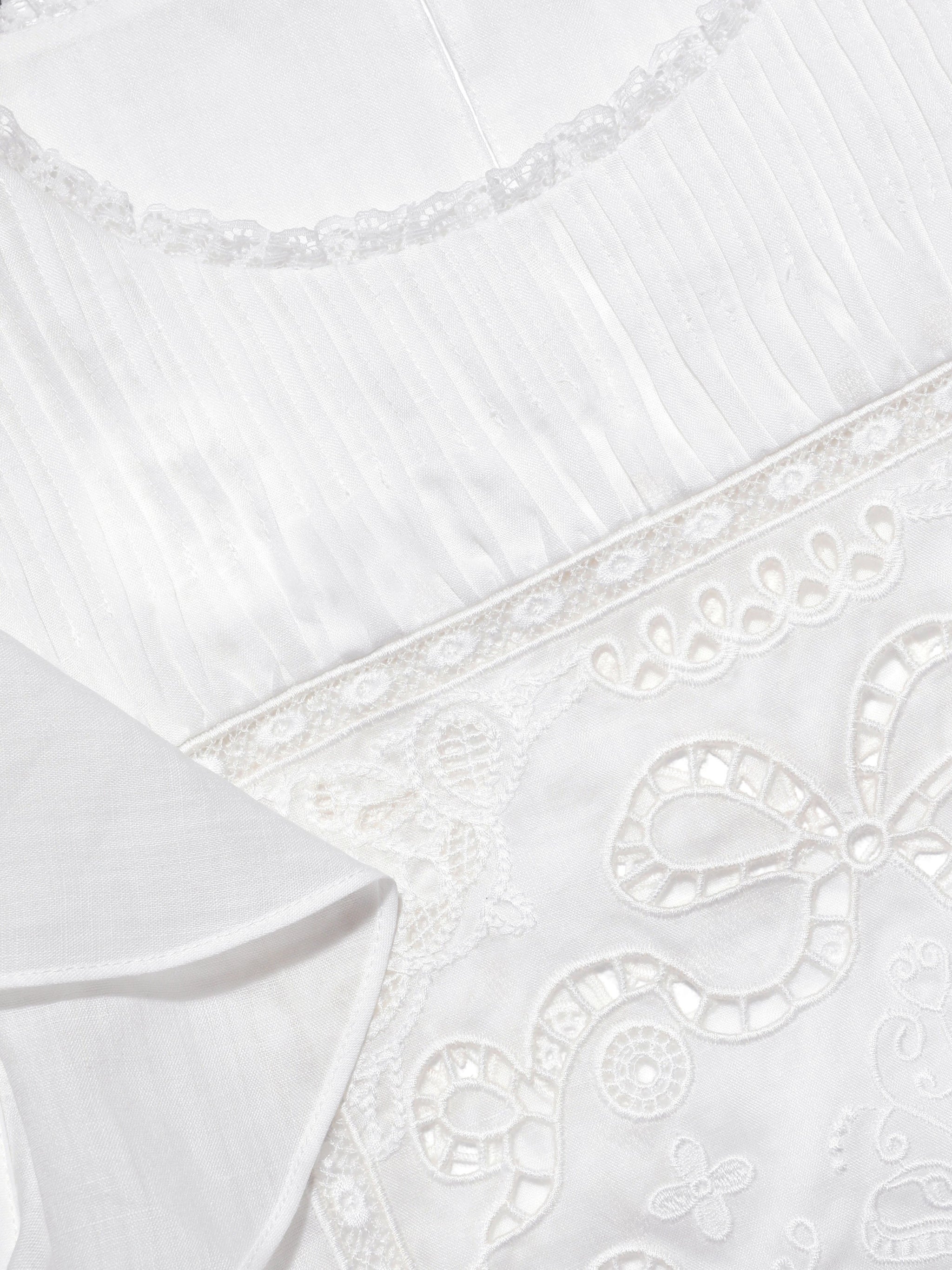 White Ramie Lace Frill Top