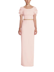 Vanna Long Dress in Pale Pink with Gold