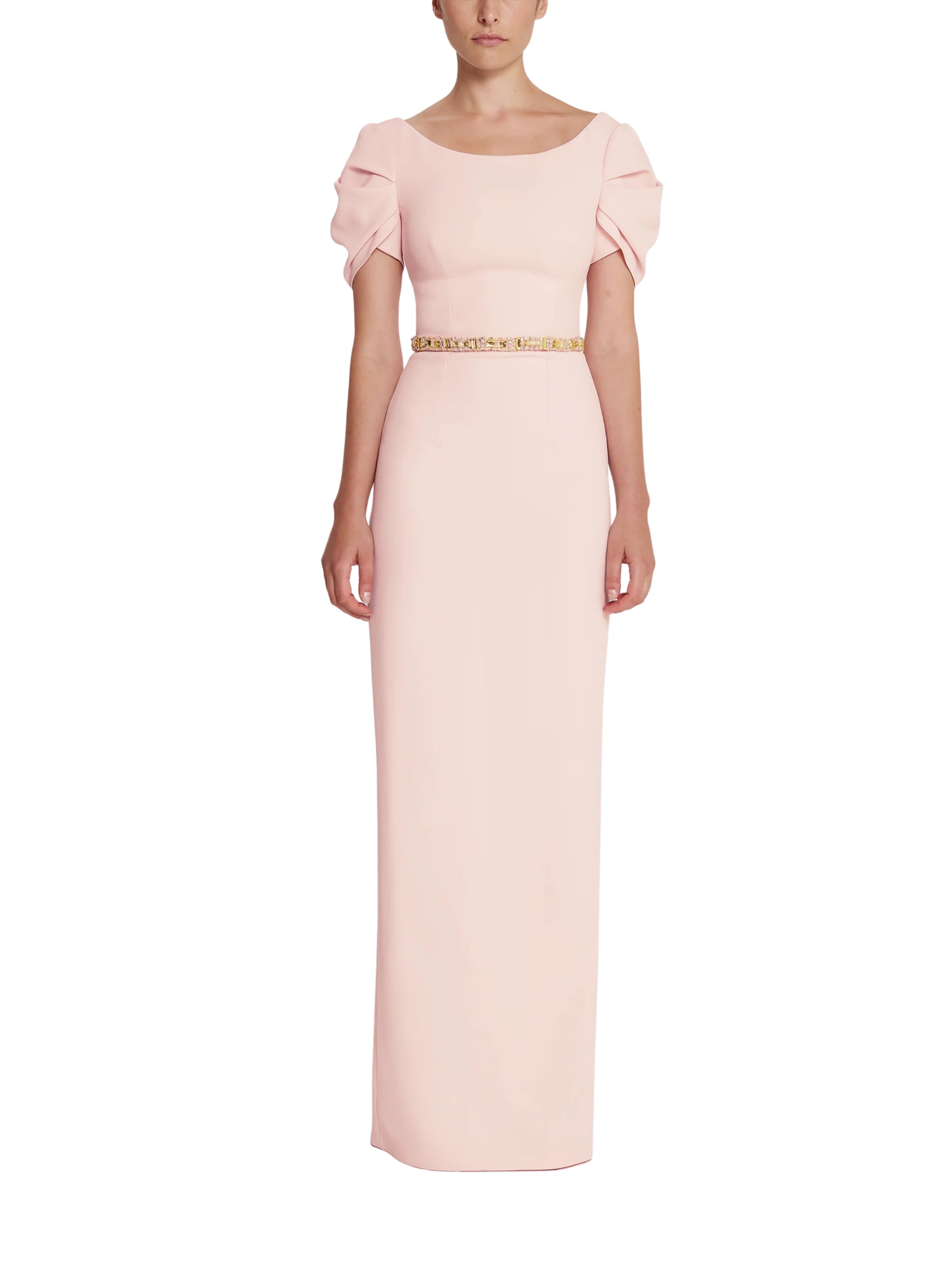 Vanna Long Dress in Pale Pink with Gold