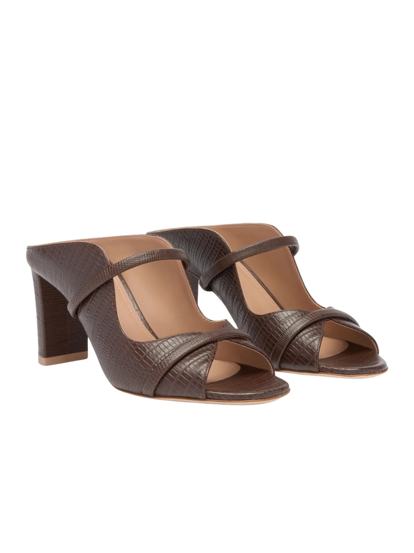 Norah 70 dark brown embossed leather sandals