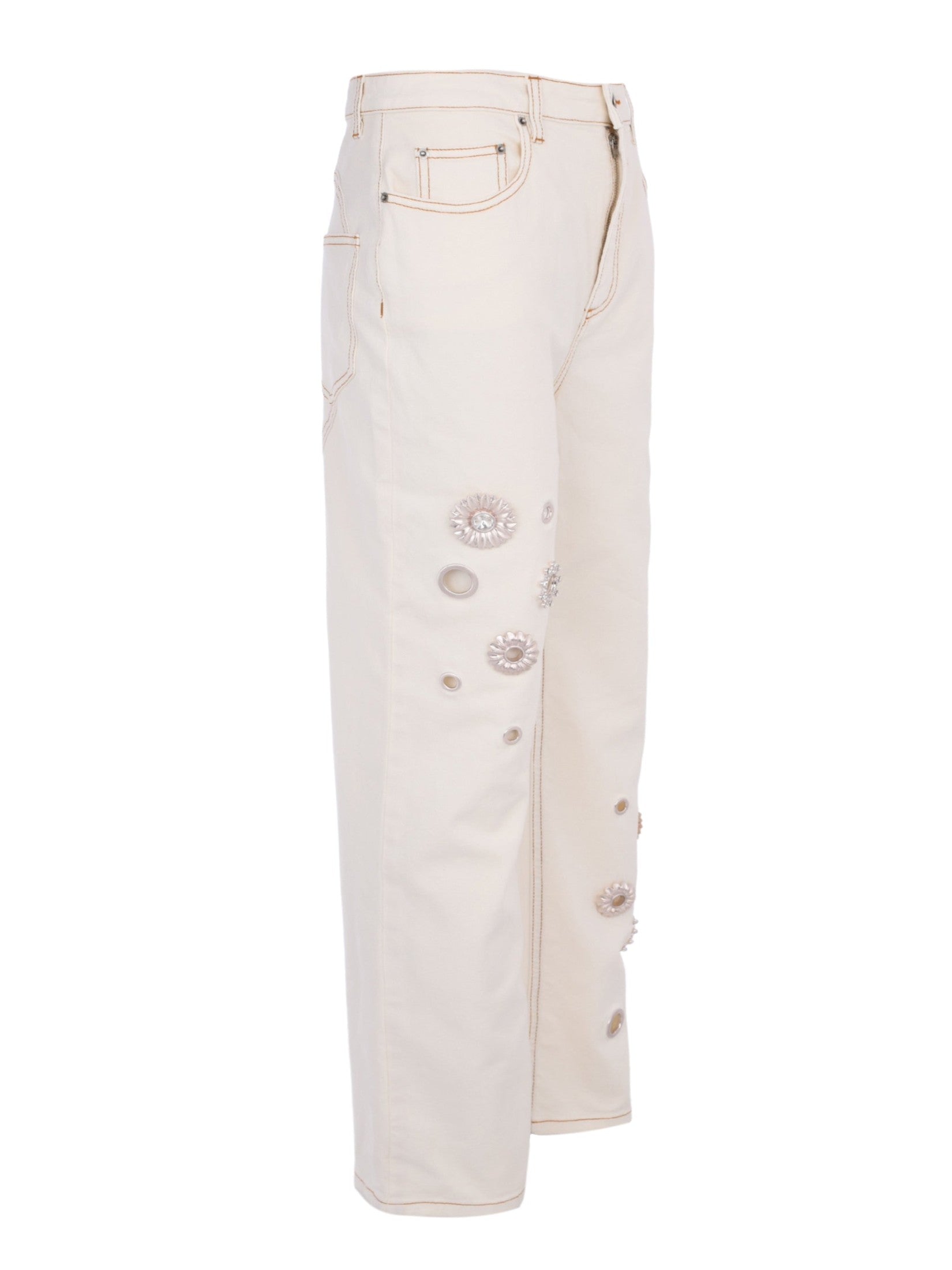 Crystal grommet straight leg jean