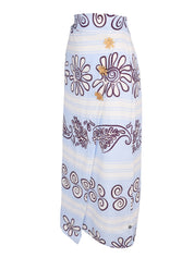 Wrap midi skirt featuring flower shaped buttons
