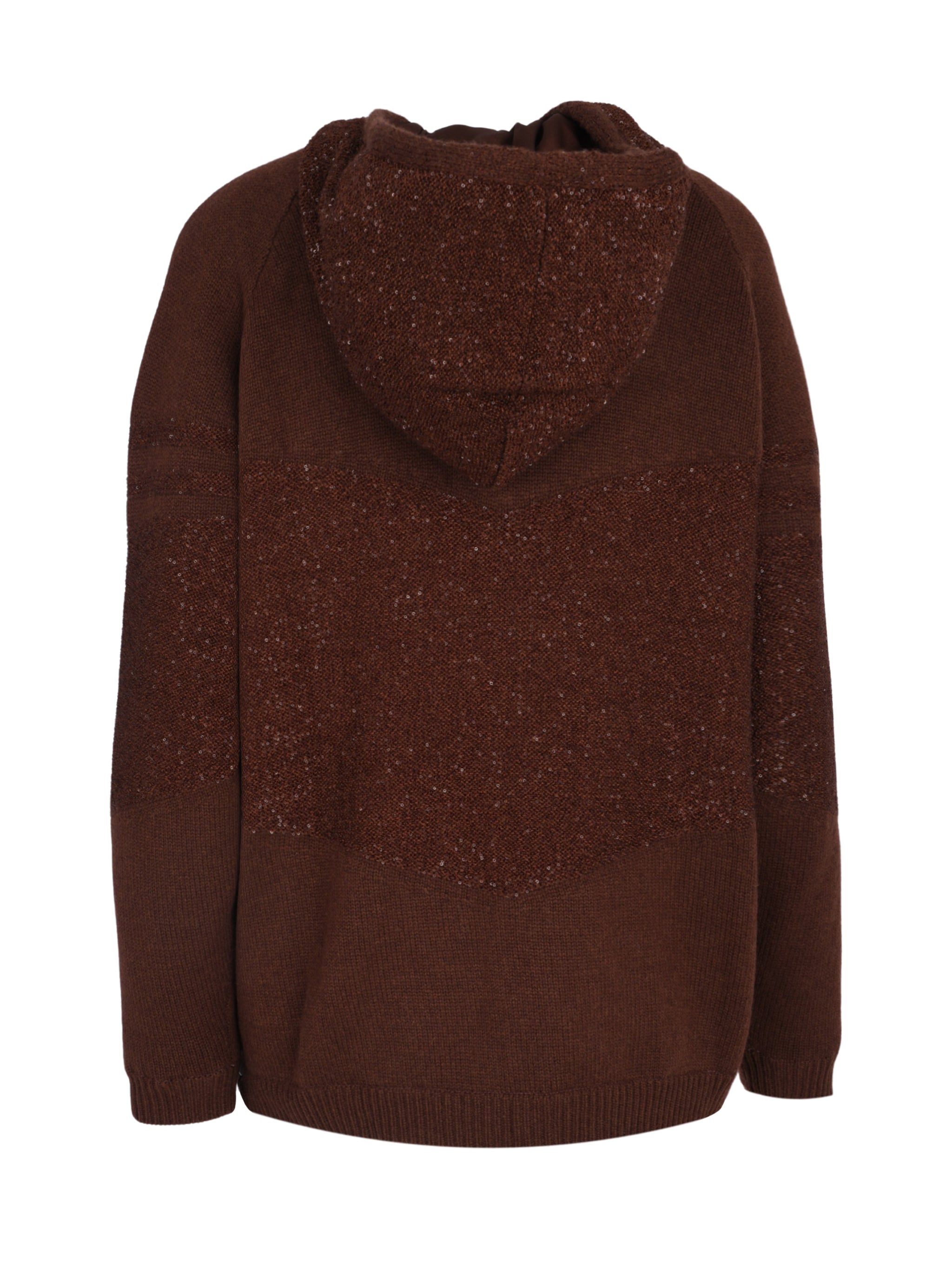 PLATINUM HOODED SWEATER WITH SEQUIN GEOMETRIC INTARSIA
