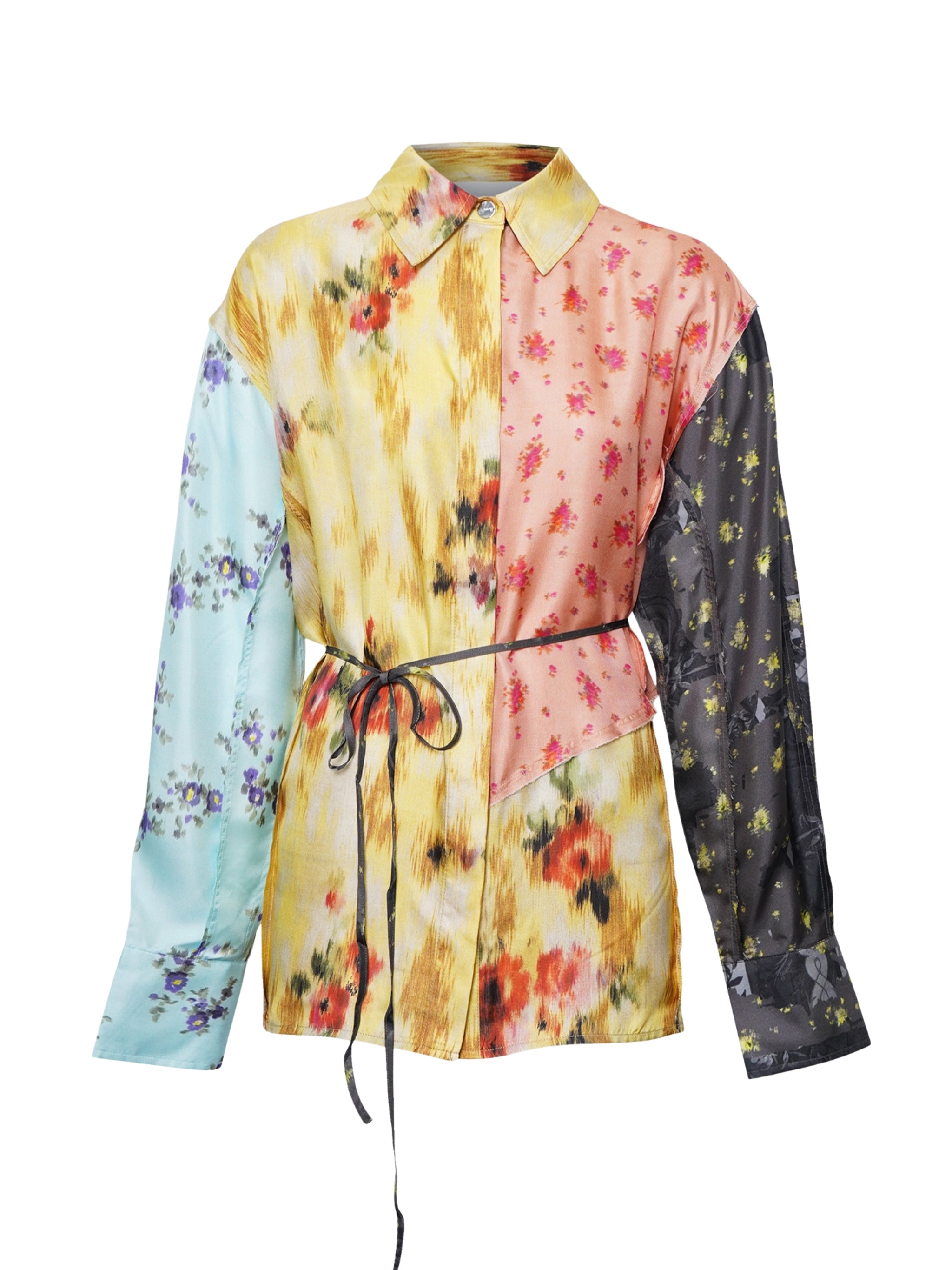 Multi printed silk twill long sleeve shirt