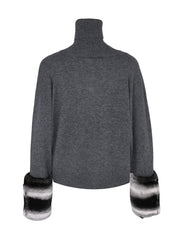 Charcoal grey chinchilla cuff button down cardigan