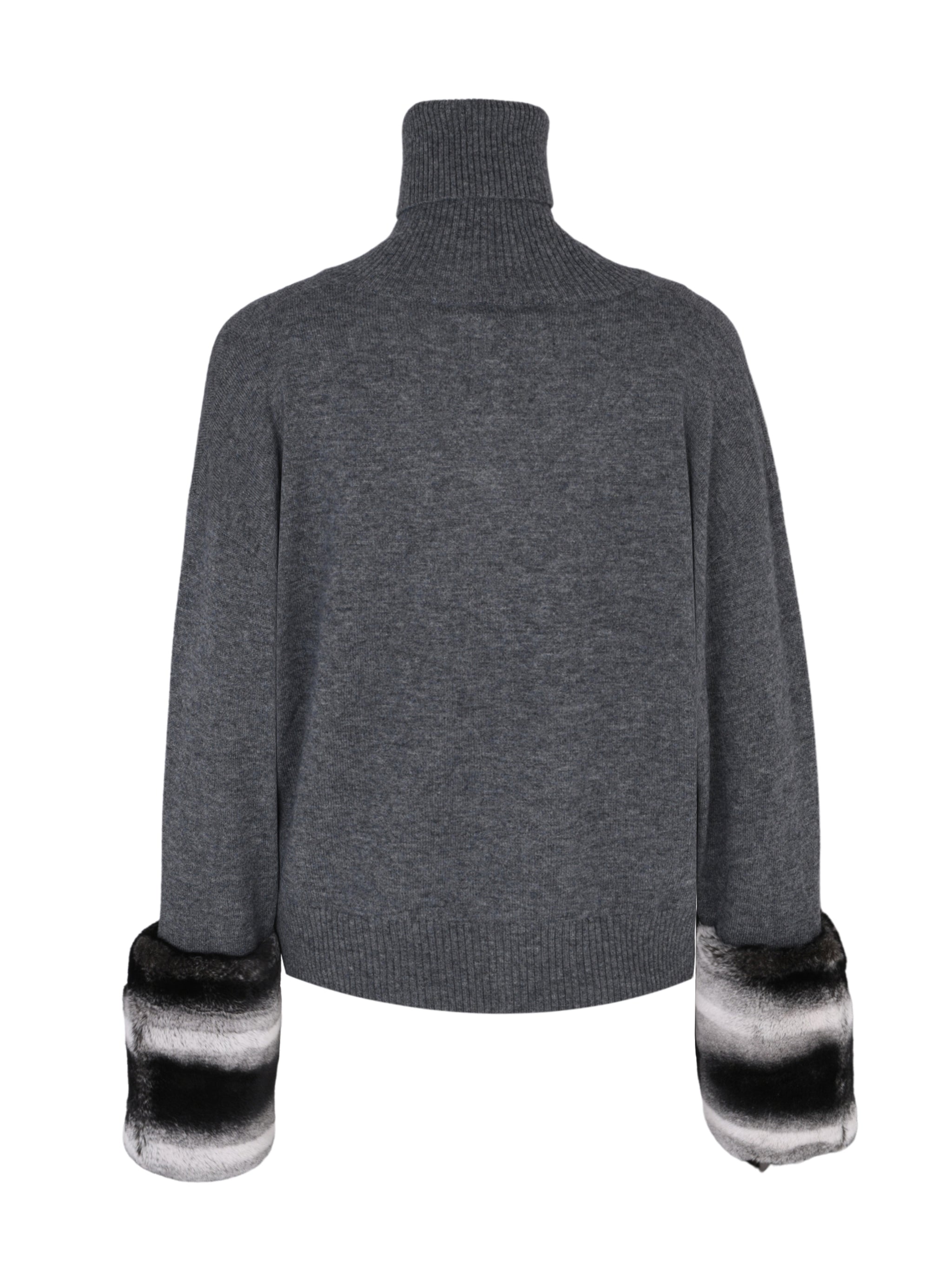 Charcoal grey chinchilla cuff button down cardigan