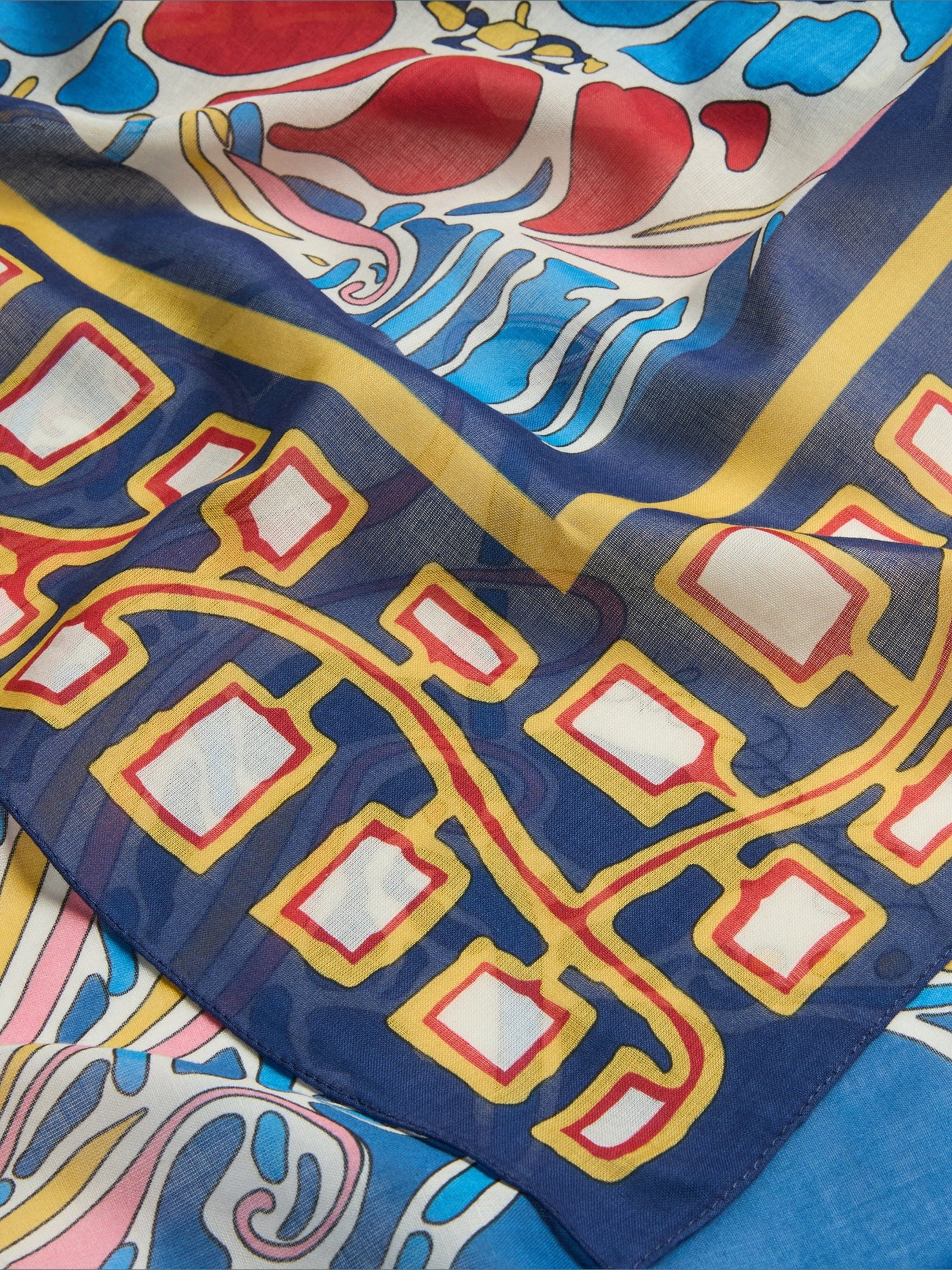 Pareo lemuria placée blue in cotton voile (140x140)