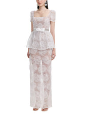 WHITE TULLE LACE MAXI DRESS