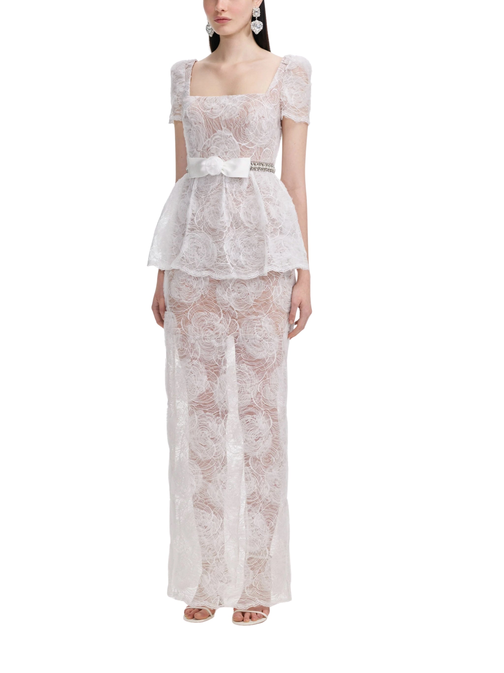 WHITE TULLE LACE MAXI DRESS