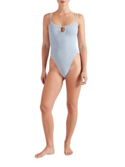 Mia beaded swim - m metallic crinkle metallic ice blue