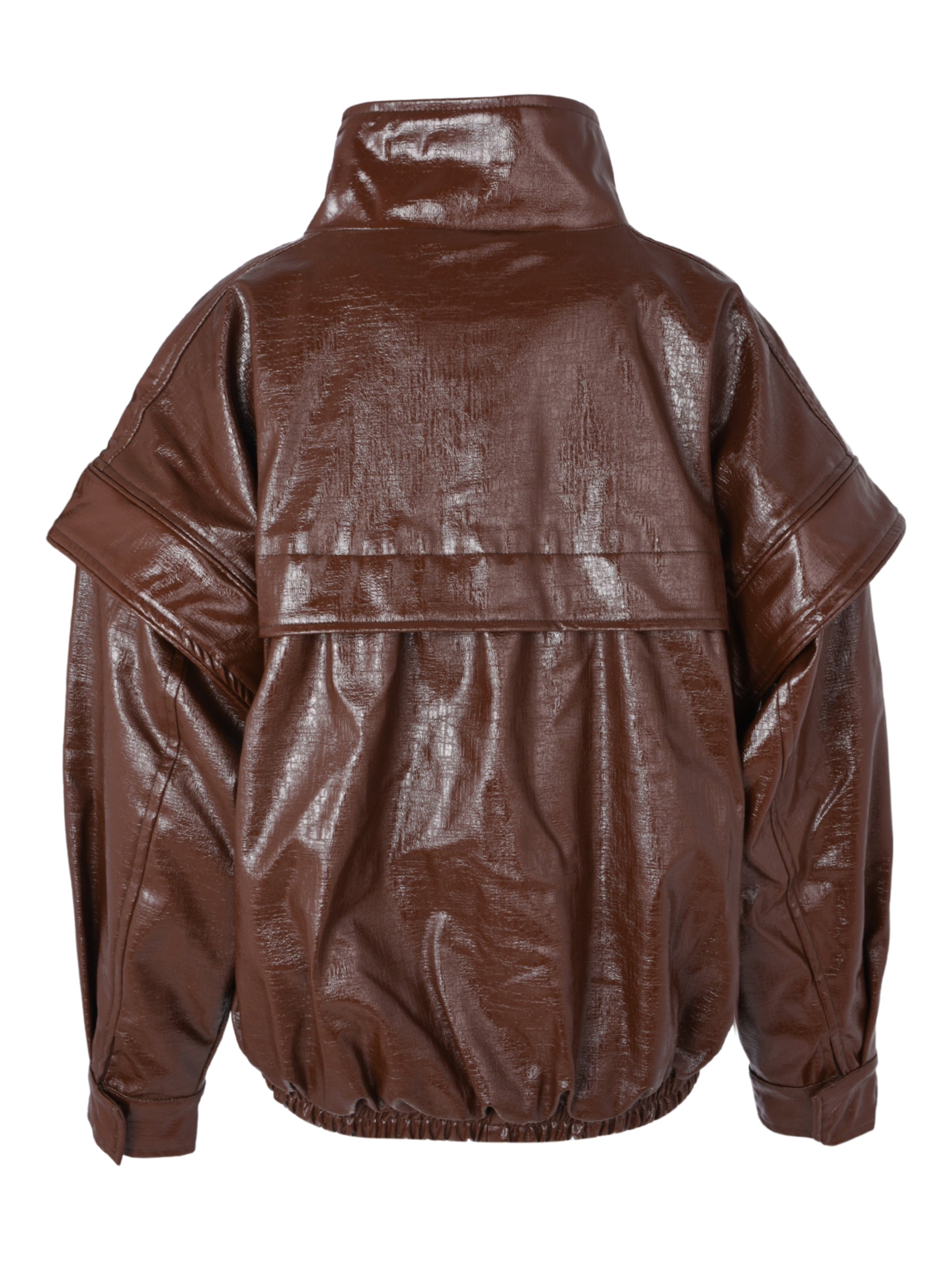 BROWN VEGAN LEATHER JACKET-VEST