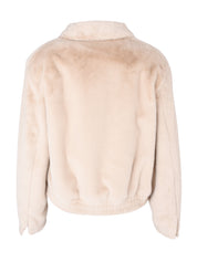 TASSEL SCARF DETAILED BEIGE BOMBER FAUX FUR JACKET