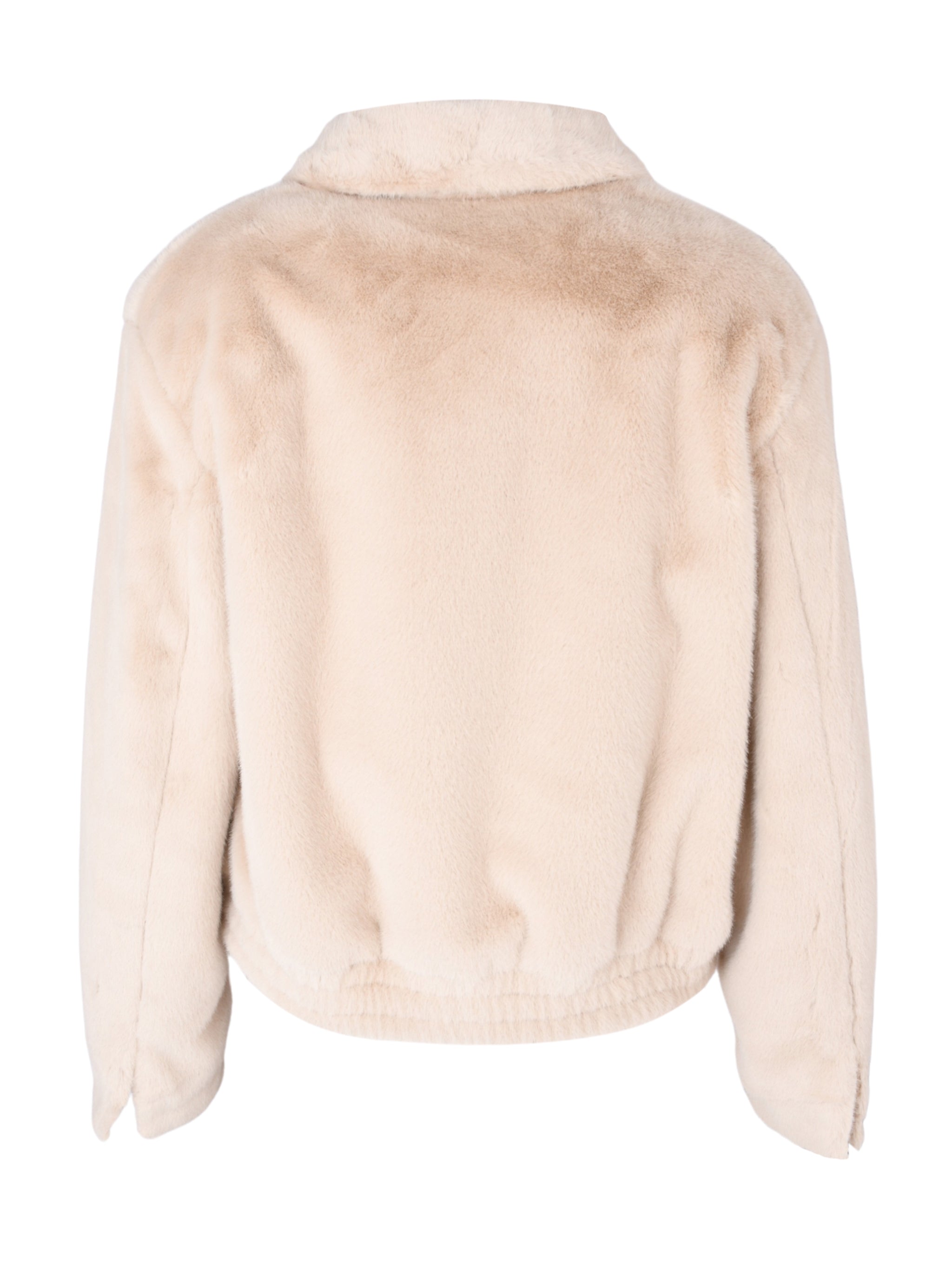 TASSEL SCARF DETAILED BEIGE BOMBER FAUX FUR JACKET