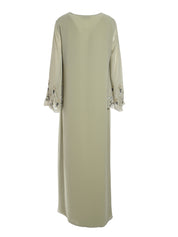 Long Sleeves Kaftan with Silver Abstract Floral Embroidery