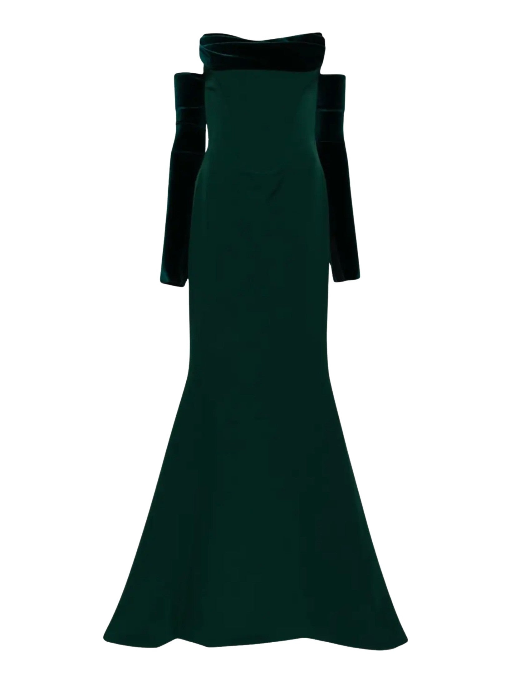 Raven Crepe and Velvet Dress in Dark-Green