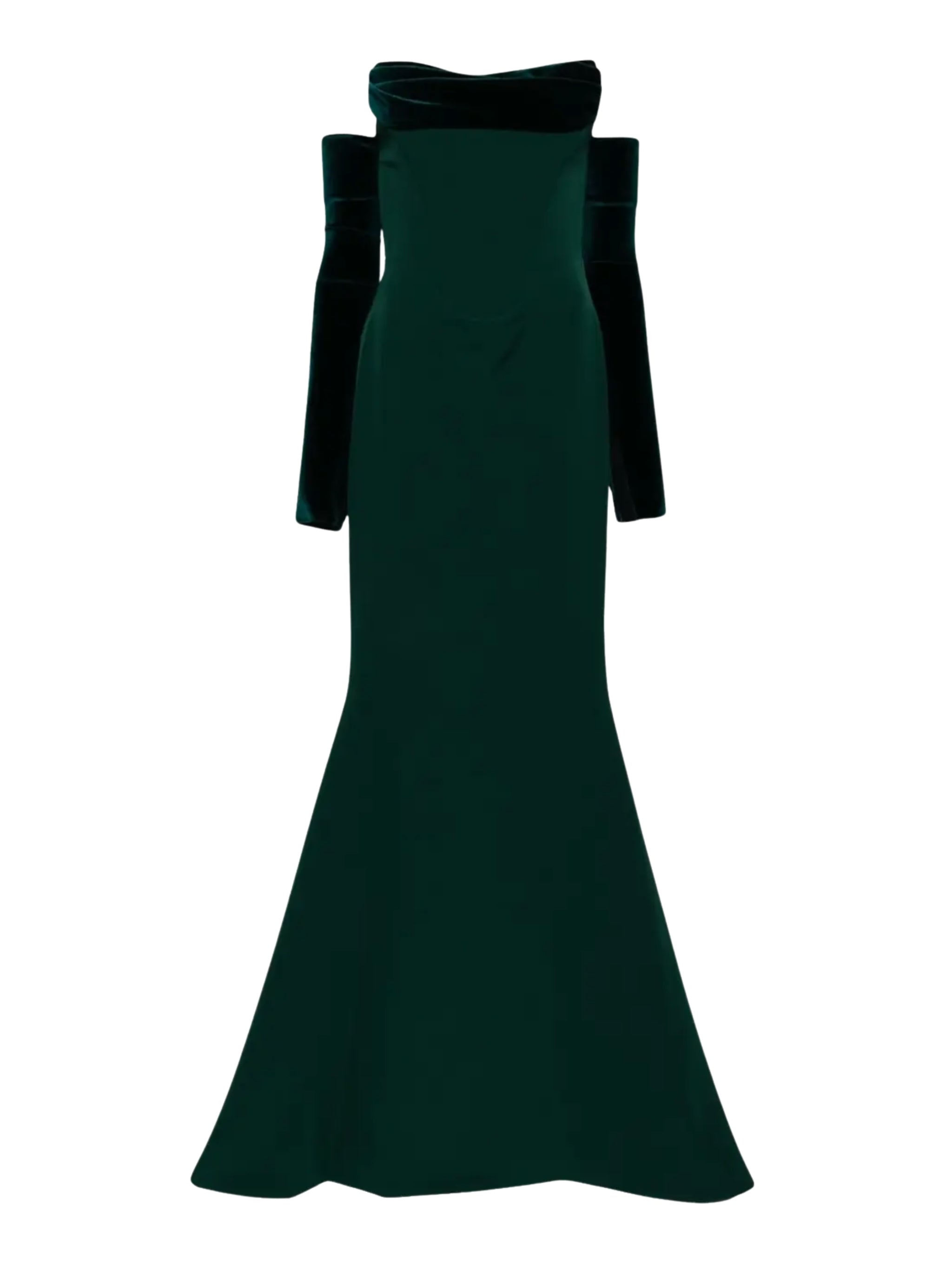 Raven Crepe and Velvet Dress in Dark-Green