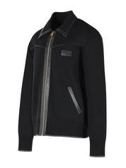 Leather trim zipped blouson
