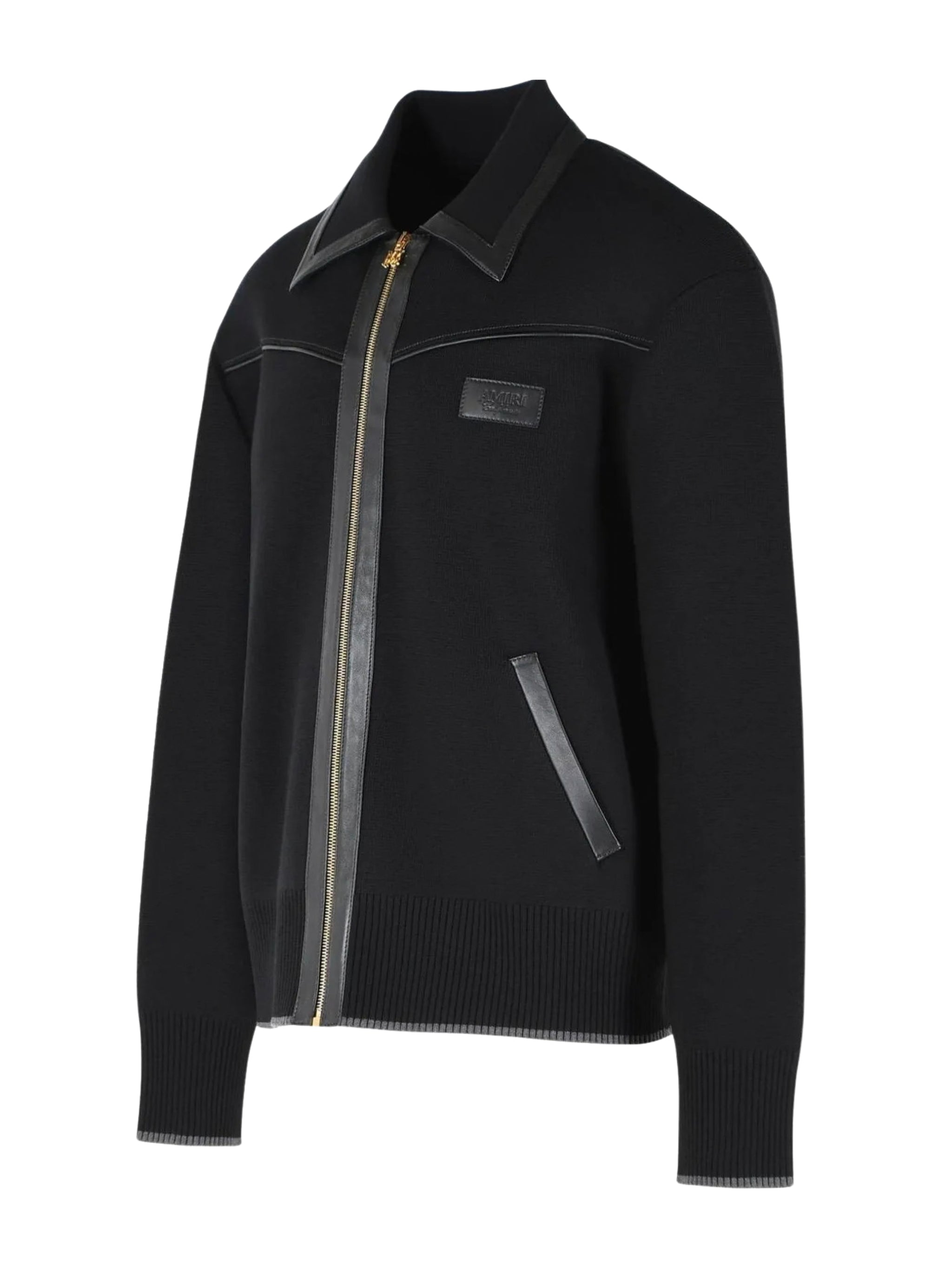 Leather trim zipped blouson