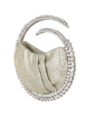Karma eternity lace glitter gold stone-encrusted spiral satin clutch