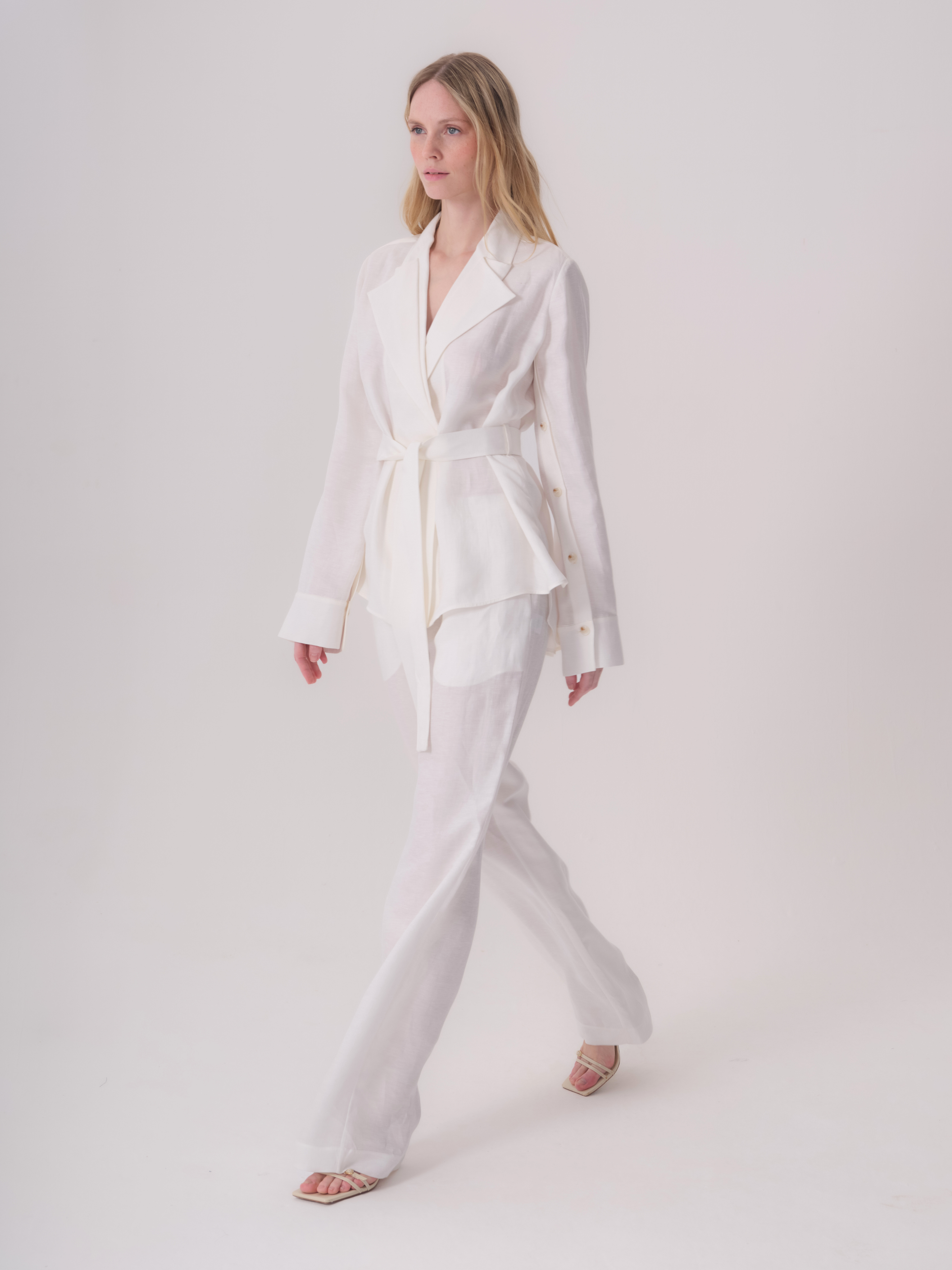White Linen Jacket with Collar Detail