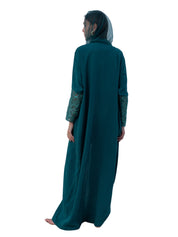 GREEN ABAYA WITH TULLE EMB