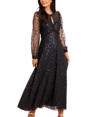 DAPPLED SEQUIN LONG SLEEVE ANKLE GOWN