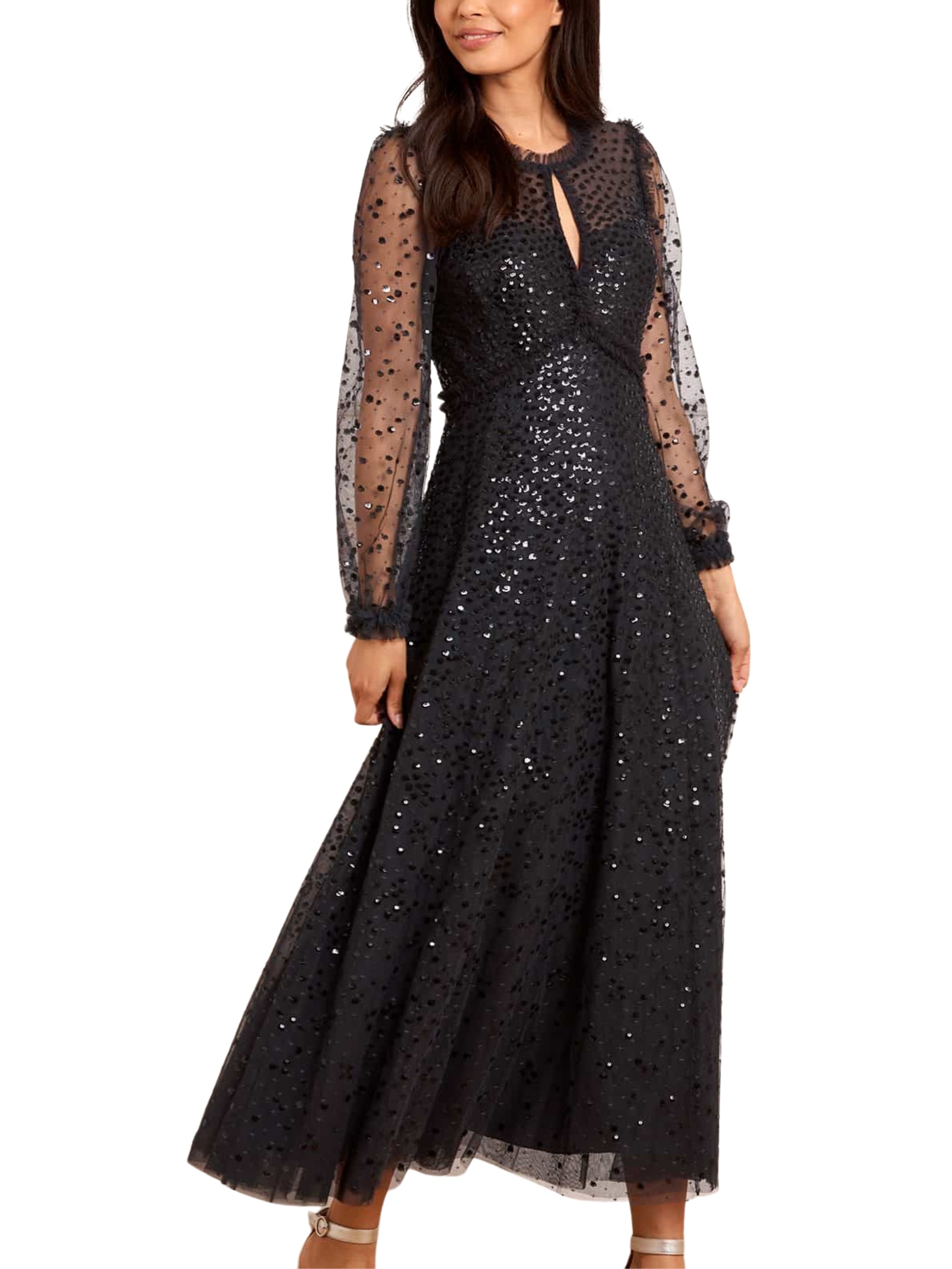DAPPLED SEQUIN LONG SLEEVE ANKLE GOWN