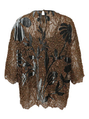 Jarie lace blouse with velvet embroidery applique