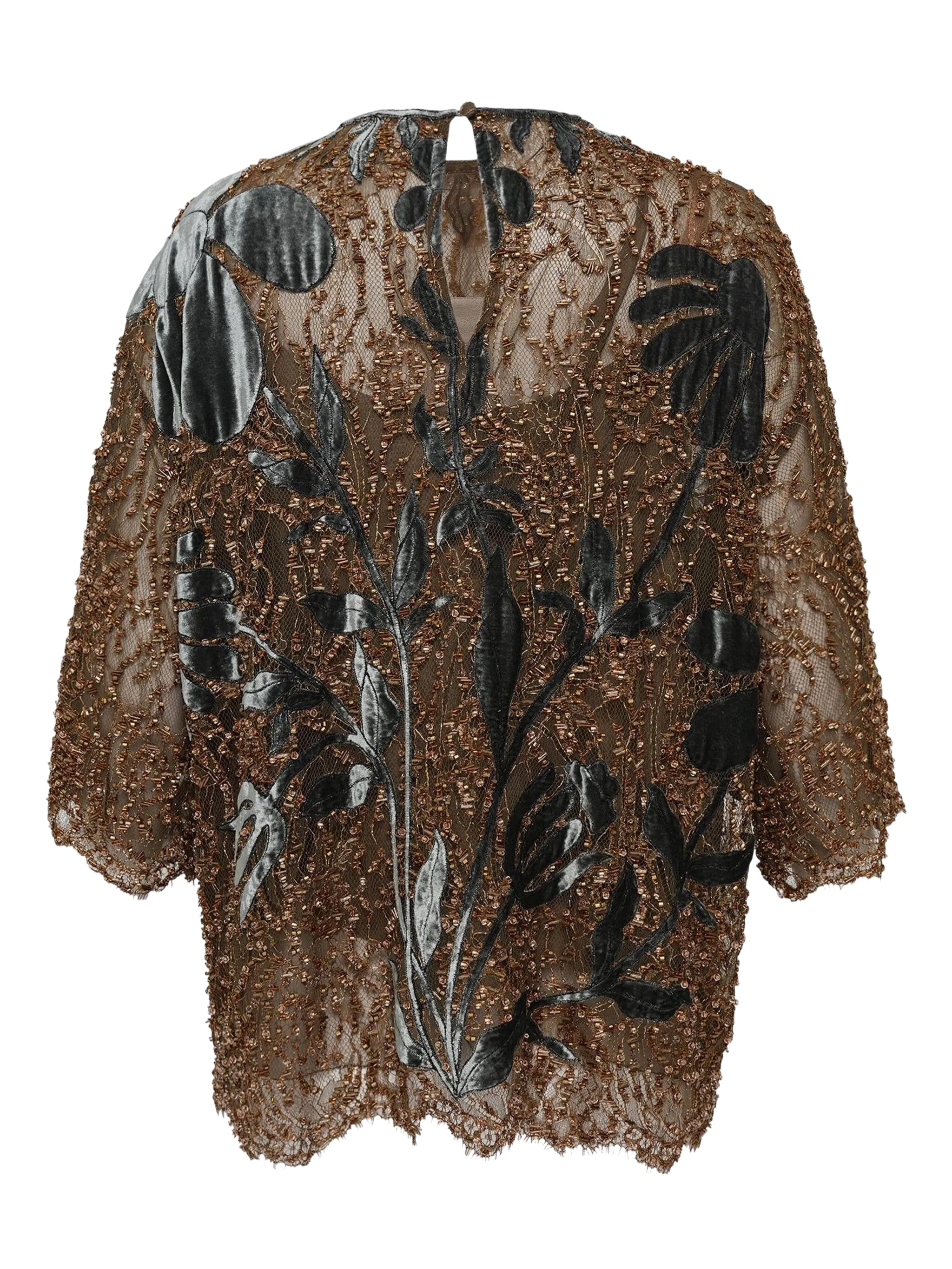 Jarie lace blouse with velvet embroidery applique