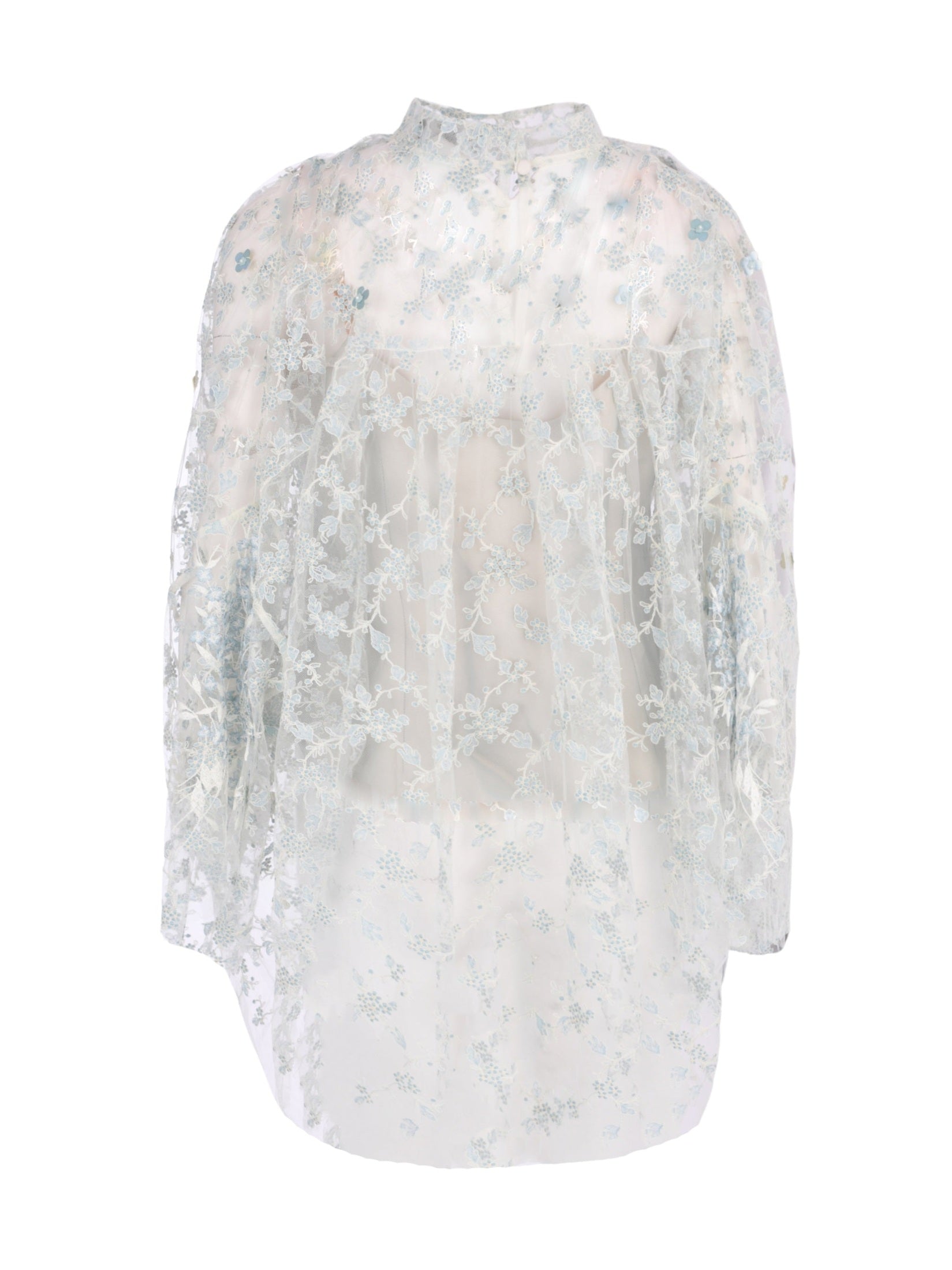 Sehati beaded and embroidered tulle long sleeve blouse