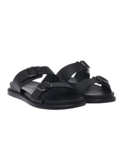Black tumbled leather mule