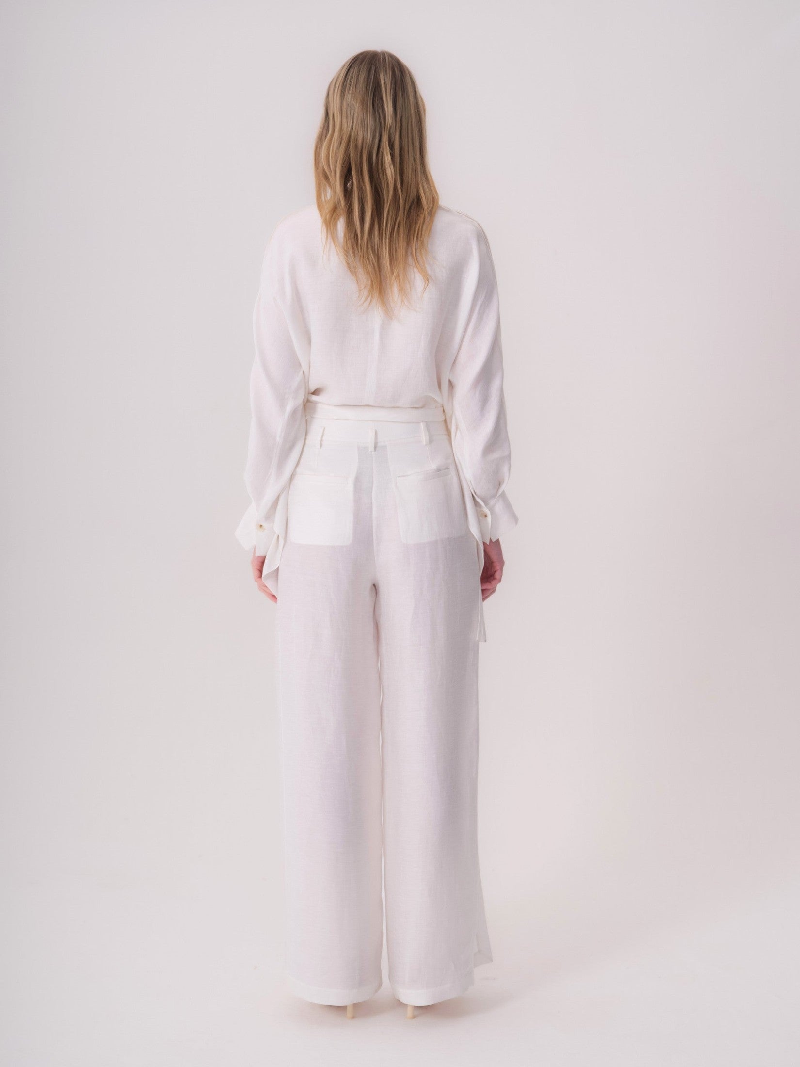 White Linen Trousers with Button Detail