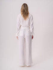 White Linen Trousers with Button Detail