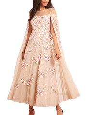 CRESCENT ROSES CAPE ANKLE GOWN
