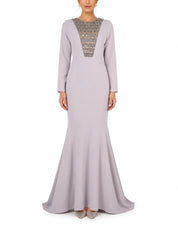 Hand embroiderd chest long sleeves off shoulder dress full cover modest dress fish cut