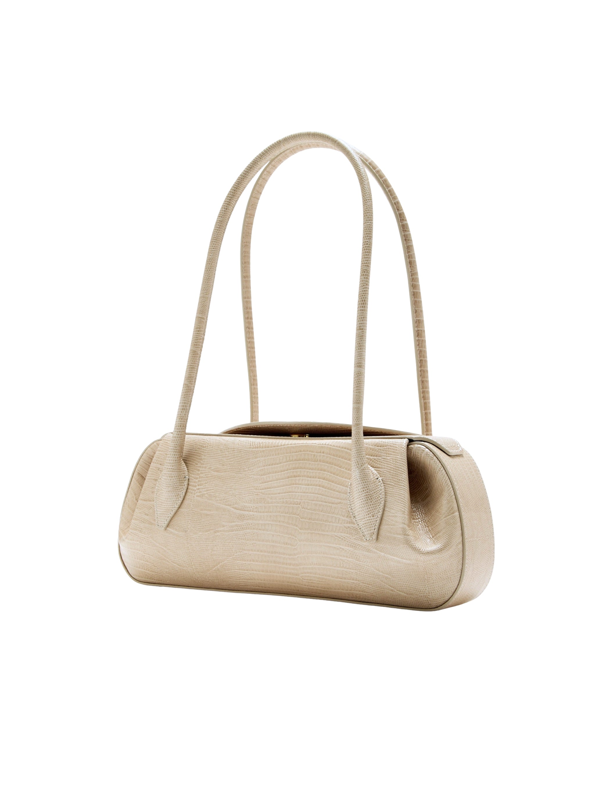 OYSTER SHOULDER BAG EMBOSSED LIZARD COWHIDE LEATHER