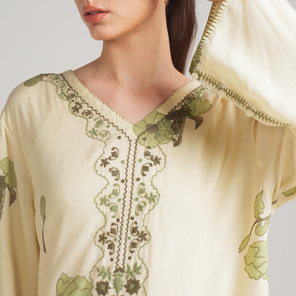 OLIVE COTTON DRESS WITH EMBROIDERY