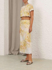 Crush scalloped midi skirt