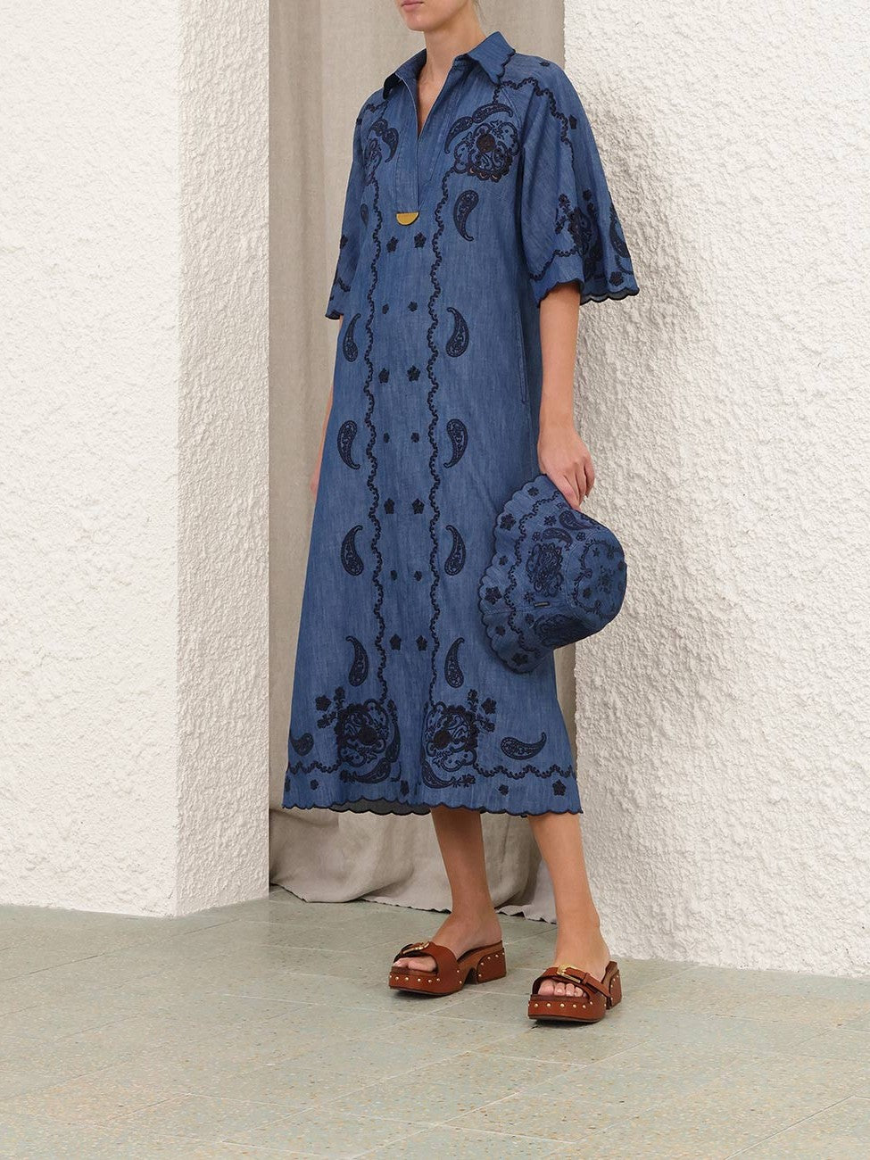 Aster embroidered denim midi